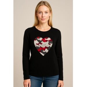 Cashmere Project Black Camo Red Heart Sweater‎ Women's Size Large Long Sleeve